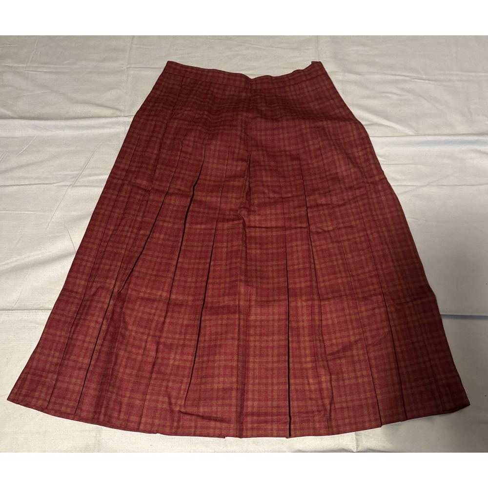 Vintage VIP Red Plaid Pleated Wool Midi Skirt Made in USA Womens Size 10 Tartan